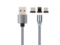 Кабель USB VIXION (K10) Lightning:micro:type-c (1м) магнитный (серебро)